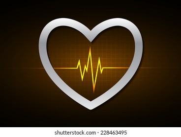 Orange Heart pulse Light Abstract Technology background for computer graphic website and internet. 