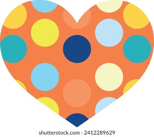 orange heart shape with circle inside different colors and shades, heart shape vector illustration.