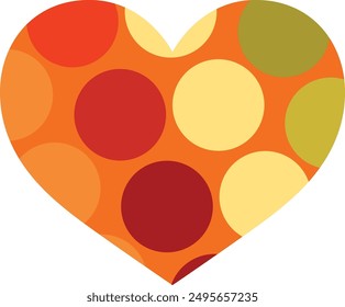 orange heart shape with many circle color inside, heart shape vector illustration.