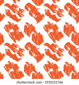 Orange Heart shaped brush stroke seamless pattern background for fashion textiles, graphics