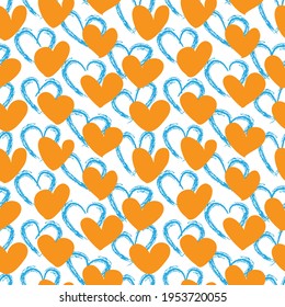 Orange Heart shaped brush stroke seamless pattern background for fashion textiles, graphics
