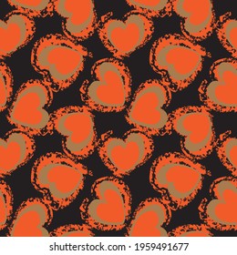 Orange Heart shaped brush stroke seamless pattern background for fashion textiles, graphics