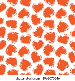 Orange Heart shaped brush stroke seamless pattern background for fashion textiles, graphics