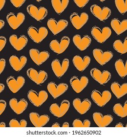Orange Heart shaped brush stroke seamless pattern background for fashion textiles, graphics