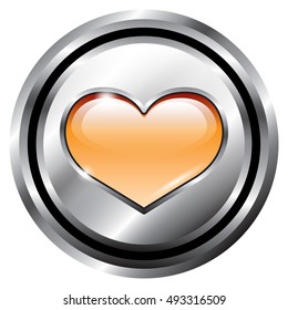 Orange heart in a silver frame, transparent background, vector