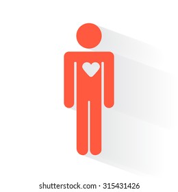 Orange Heart symbol with drop shadow on white background