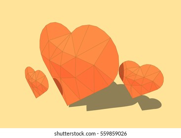 orange hearts low poly, vector