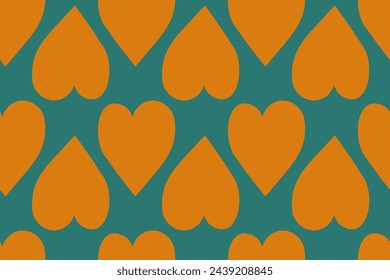 Orange hearts on  mint background. Seamless vector pattern for design and decoration. 