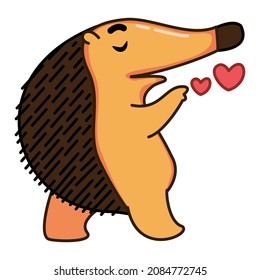 Orange hedgehog following air kisses on a white background. Vector cartoon character with emotions of love and sympathy. Childish character for Valentine's day cards, banners, books.