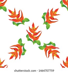 Orange Heliconia. Vector illustration. Seamless background pattern. Floral botanical flower. Wild leaf wildflower isolated. Exotic tropical hawaiian jungle. Fabric wallpaper print texture.