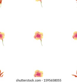 Orange Heliconia. Yellow Hibiscus. Vector illustration. Seamless background pattern. Floral botanical flower. Wild leaf wildflower isolated. Exotic tropical hawaiian jungle. Fabric wallpaper print.