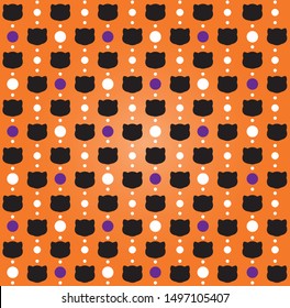 Orange helloween pattern. black cat. Dots helloween. 