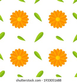 Orange herb Calendula flowers seamless pattern. Floral pattern for textile fabric. Vector illustration.