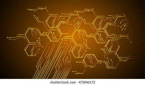 orange hexagon abstract cyber future technology concept background, illustration, circuit board, binary code