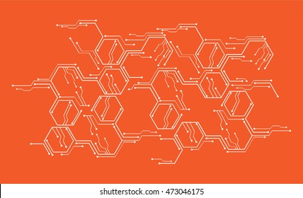 orange hexagon abstract cyber future technology concept background, illustration, circuit board, binary code