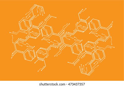 orange hexagon abstract cyber future technology concept background, illustration, circuit board.