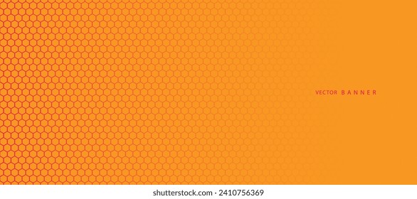 Banner de tecnología abstracta de hexágono anaranjado.