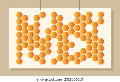Orange hexagon background template copy space. Honeycomb shape backdrop design for poster, banner, cover, landing page, brochure, or magazine.
