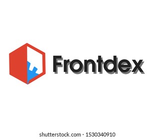 Orange hexagon with blue element inside it. Logo illustration