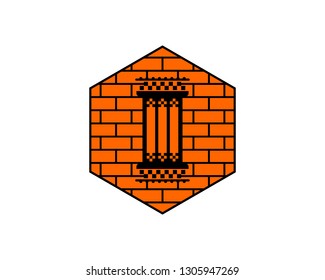 orange hexagon bricks pillar logo icon design