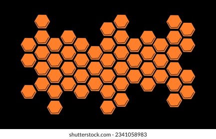 Orange hexagon grid cells on dark background vector illustration.