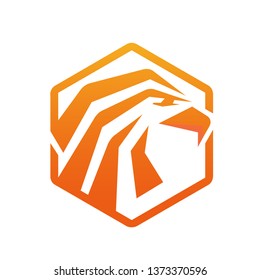 Orange Hexagon Staring Eagle Logo