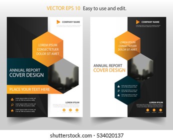 Orange Hexagon Vector Annual Report Leaflet Brochure Flyer, Book Cover Layout Design, Abstract Business Presentation Template, A4 Size 