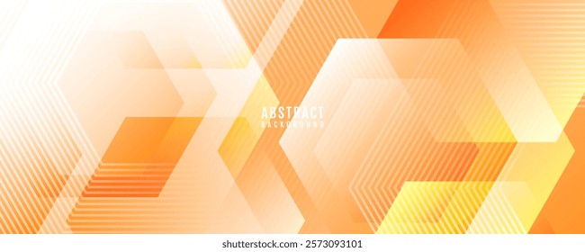 Orange hexagons abstract background overlap layer on bright space with stripes effect decoration. Modern graphic design element lines style concept for web banner, art, flyer, card, or brochure cover