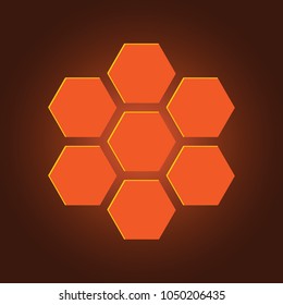 orange hexagons with a yellow reflexion on a brownish background