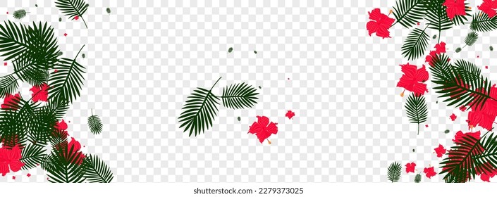 Vector transparente de fondo de Hibiscus naranja. Deja El Patrón De Moda. Hoja Roja. Ilustración de Decoración. Marco Tribal Verde Claro.