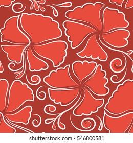Orange Hibiscus seamless background. Aloha hawaiian shirt vector seamless pattern.