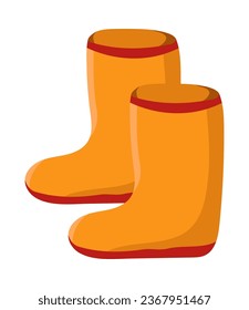 Orange high clean rubber boots. Gardening vector illustration. Flat style. Autumn element for Thanksgiving Day greeting card, web design