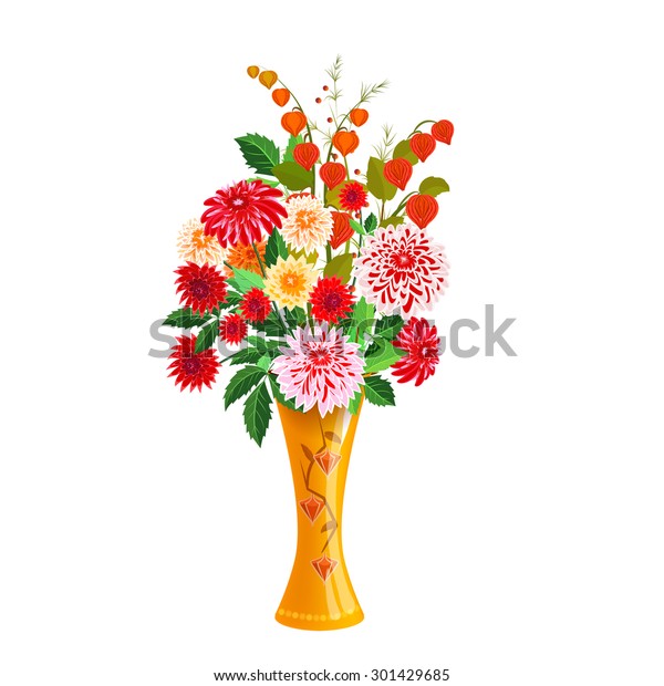 Orange High Floor Vase Flowers Dahlias Stock Vector Royalty Free