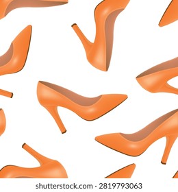 Orange High Heel Shoes Seamless Pattern Vector Illustration. Blue Stiletto Pumps Pattern. High Heels Fashion Background. Womens Shoes Repeat Print on White Background