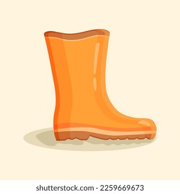 Orange high rubber boot for gardening and gardening. Vector isolated shoe illustration.
