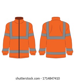 orange high visibility fleece outdoor jacket isolated vector on the white background	