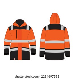 Orange high visibility outdoor workwear jacket isolated vector on the white background