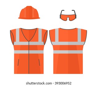 Orange high visibility vest.Conceptual image of work wear for builder.
builder, building.Cartoon flat vector illustration. Objects isolated on a background. 