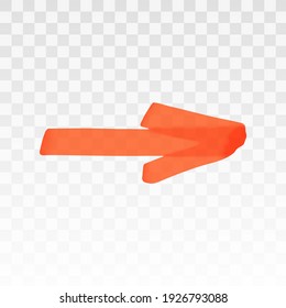 Orange highlighter arrow isolated on transparent background. Marker pen highlight underline strokes. Vector hand drawn graphic stylish element