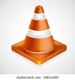 Orange Highway Traffic Cone With White Stripes