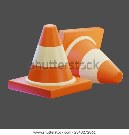 Orange highway traffic construction cones with white stripes. 3d render traffic cone isolated on background. highway concept, construction, repair etc