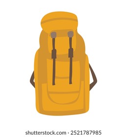 Orange hiking backpack in flat design. Backpacking accessory, bag with pockets. Vector illustration isolated.