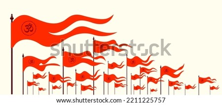 Orange Hindu Flags vector illustration with Om sign. Bhagwa flags icon. Shi Ram flags.