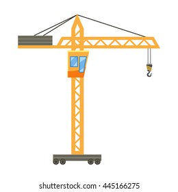Orange hoisting crane icon in cartoon style on a white background