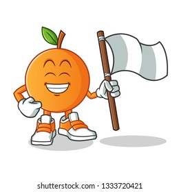 orange holding flag mascot vector cartoon illustration
