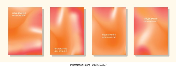 Orange Holographic Cover Design Set, Red Orange Mesh Gradient, A4 Size For Flayer, Poster, Brochure, Banner And Mobile Apps