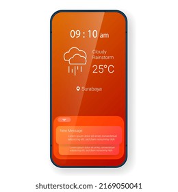 Orange Home Screen User Interface Mobile App Realistic, Vector Design Illustration