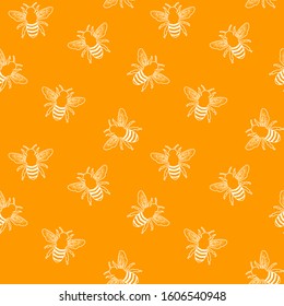 Orange honey bee seamless pattern