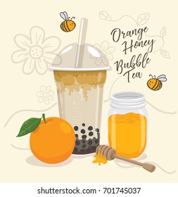 orange honey bubble tea vector