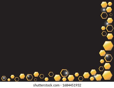 Orange honey combs pattern. Honeycomb texture, hexagonal honeyed comb vector background 